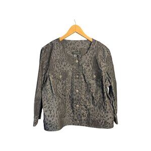 Sandro Studio Women's Jacket Size XL Black Grey Animal Print Button Up